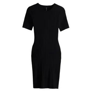 H&M Black Ribbed Knit Bodycon Dress Large NWT Minimalist LBD thumbnail 2