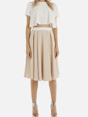 Torn by Ronny Kobo Almond May‎ Textured Lena Pleated Midi Skirt size Medium thumbnail 3