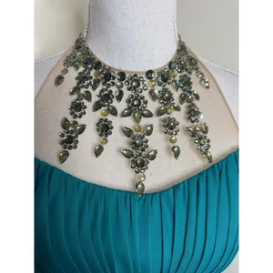 2010s Adrianna Papell Ruched Teal Gown With Beaded Halter- Size 10 Project Piece thumbnail 6