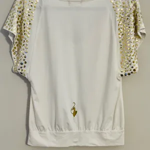 Vintage Baby Phat Y2k white top with gold stud embellished flutter sleeves thumbnail 7