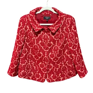 Talbots Petites Red Damask Jacquard Blazer‎ Dark Academia Textured Festive 14P thumbnail 1