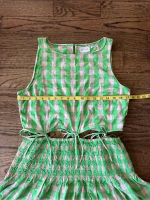 Anthropologie Saylor Emmie Mini Dress Green Light Pink Gingham L Cottage Preppy thumbnail 6