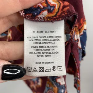 Meadow Rue Size S Top Mixed Media Medallion Print Burgundy Boho Anthropologie thumbnail 6