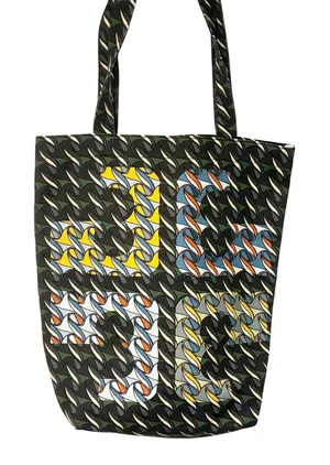 Tory Burch Printed Canvas Tote‎ Black Goose Ribbon Bag Travel thumbnail 1