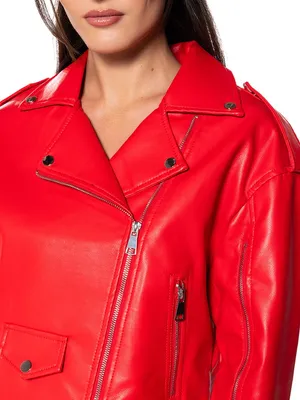 🆕 AKIRA Hot Cropped Aussy Moto Bomber Jacket Vegan Leather NWOT thumbnail 3