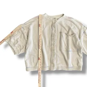 Free People Cream Cropped Boxy Cardigan L Rainbow‎ Stitch Oversized Top thumbnail 4