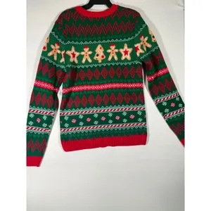 Holiday Time Ugly Unisex Christmas Santa Sweater Pocket House‎ Red/Green Sz S thumbnail 2