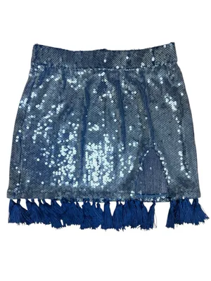 Free People EastNWestLabel Sequin Tassel Navy Mini Skirt Small Festival Western thumbnail 2