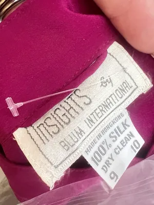 ⁠Vintage 80s 90s Magenta 100% Silk Blouse Mandarin Split Neck M⁠EDIUM NEW thumbnail 7