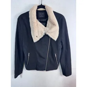 Love Tree Faux Fur Trim Biker Jacket Women Large Black‎ Moto Asymmetrical Zip thumbnail 2