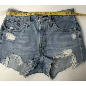 Levi's 501 Cut Off Denim‎ Shorts Womens W25 Distressed Raw Hem Beach Party Blue thumbnail 3