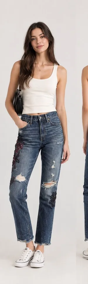 Abercrombie & Fitch Embroidered Distressed Straight Leg Jeans thumbnail 1