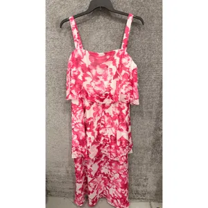 R & M Richards Womens Maxi Dress 20W Pink White Floral Popover Tiered 6661W thumbnail 3