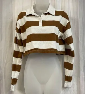 Love On A Hanger Brown & White Cropped Rugby Shirt – Size M thumbnail 1