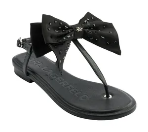 NWT Karl Lagerfeld Paris Womens Cristi Studded Bow Thong Sandal Slide Black 9M thumbnail 1