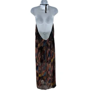 GUESS Jet Black Multi Maxi Dress Size L NWT Halter Neck Backless Boho Glam‎ thumbnail 4