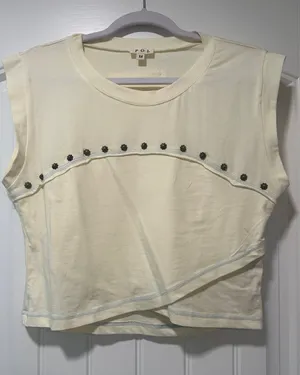POL Cream Cropped Sleeveless Top with Dark Bead Trim thumbnail 1
