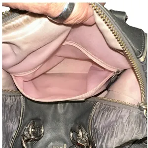 COACH • Ashley Gathered Sateen/Leather Grey Satchel Bag Purse • F20084 thumbnail 4