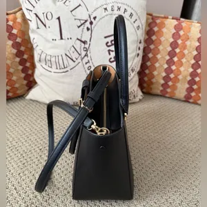 Kate Spade NY Phoebe Black Grained Leather Satchel with Gold Accents thumbnail 6