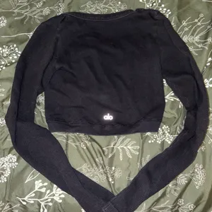 Alo Yoga black ribbed long sleeve crop top thumbnail 2