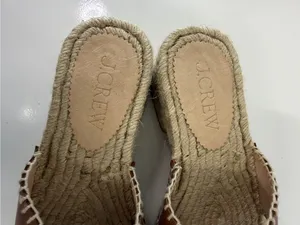 J.Crew Women’s Tan Leather Espadrille Block Heel Mule Sandals. Size: US 7.5 thumbnail 4