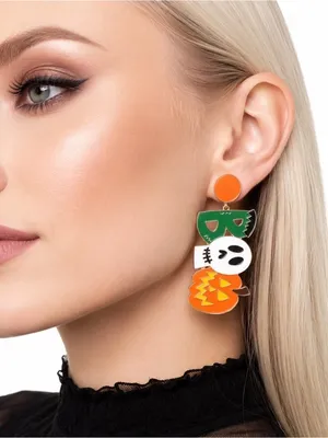 NWT Pumpkin Ghost Death Skeleton Skull Frankenstein Halloween Boo Stud Earrings thumbnail 1