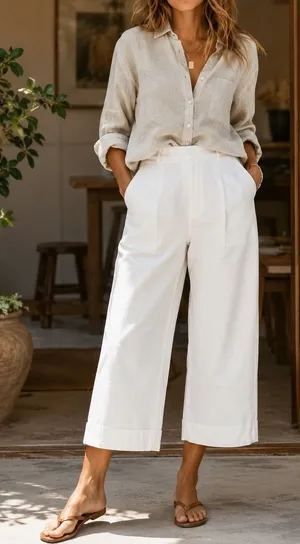 Maeve Anthropologie Wide Leg Crop Pleated Pants Womens 31T White Denim High Rise thumbnail 1