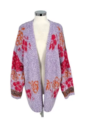Altar'd State Casey Purple Floral Open Front Fuzzy Cardigan Sweater Size Small thumbnail 1