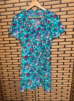J. Crew Turquoise Floral Wrap‎ Style Dress Size 4 thumbnail 1