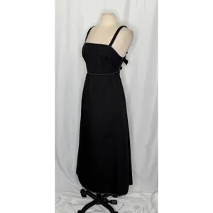 ZARA‎ Luiza Black Midi Dress Tie Back Contrast Stitching Pockets Poplin X-Large thumbnail 4