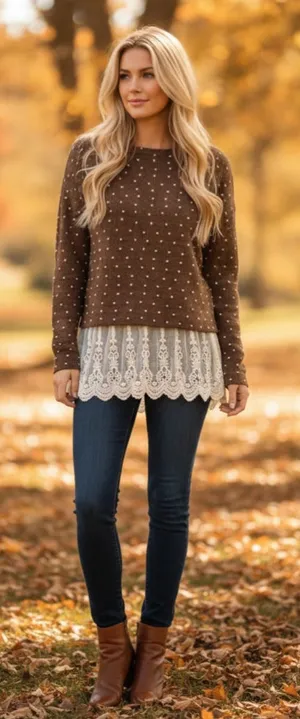 Altar'd State Polka Dot Lace Trimmed Sweater Women's Size XS (Oversized) thumbnail 1