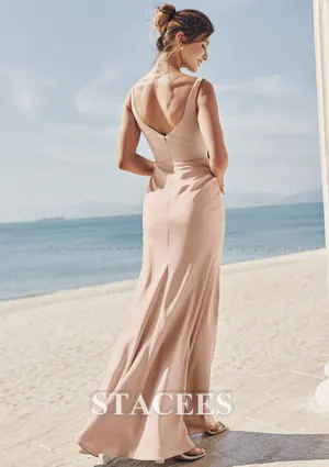 Stacees Square Neckline Sleeveless Stretch Satin Bridesmaid Dress thumbnail 2