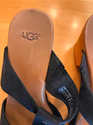 UGG Black Suede Studded Wood Block Heel Sandals thumbnail 5