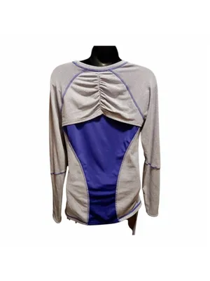 Lucy Activewear Women's Long Sleeve Athletic Top Purple Gray Stripe Small JC536 thumbnail 2