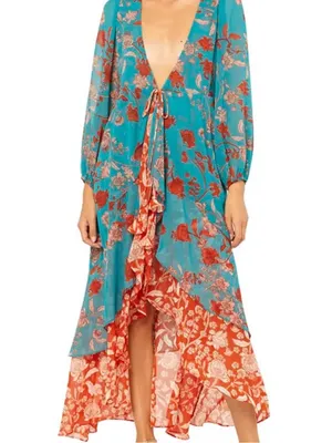MISA Los Angeles Talitha Maxi Robe Dress featuring a turquoise floral print thumbnail 6