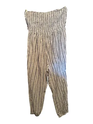 Aerie Strapless Tie‑Front Jumpsuit – Navy & White Stripe – Size L thumbnail 7