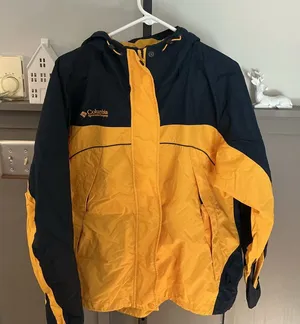 Columbia Women’s Yellow Navy Hooded Rain Jacket Interchange Shell X thumbnail 1