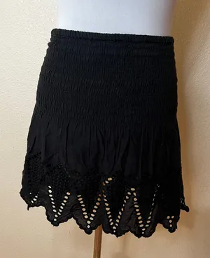 Ulla Johnson black smocked waist scalloped eyelet lace skirt WOMENS 4 thumbnail 1
