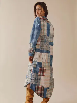 We The Free Phoenix Patched Shirtdress Duster Women’s Sz XS Patchwork Maxi Dress thumbnail 3