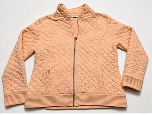 Isaac Mizrahi Live Women’s Large Peach Quilted Full Zip Jacket Ribbed Trim thumbnail 1