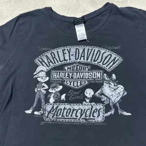 Harley Davidson Looney Tunes Rally Girls Womens SZ L Graphic Tee Shirt Black thumbnail 2
