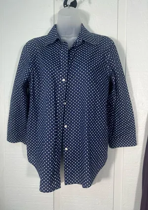Lauren Ralph Lauren Blue and White Polka Dot Top Size Large EUC thumbnail 1