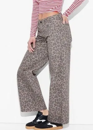 NWT Wild Fable Mid Rise Wide Leg Baggy Jeans Beige Leopard Women's Size Medium thumbnail 1
