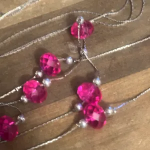 Silver tone layered hot pink station bead necklace thumbnail 4