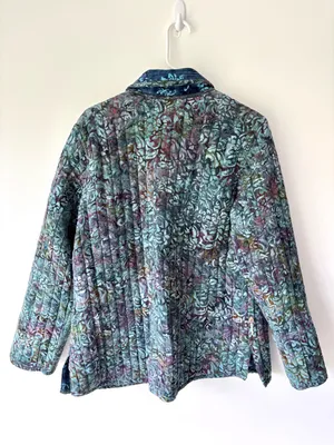 Blue Floral Quilted Reversible Button Front Jacket Vintage Inspired Grandmacore thumbnail 12