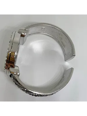 Waltham SilverTone cuff bracelet watch 38mm rhinestones quartz 7” running thumbnail 8