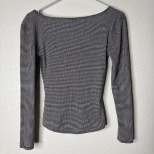 Intimately Free People Grey‎ Striped V-Neck Thermal Long Sleeve Top OB1836479 M thumbnail 4