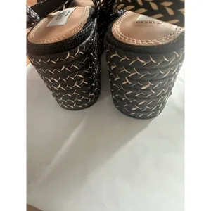 Steven New York Woven Espadrille Wedge Sandals Black Tan Ankle Strap Platform thumbnail 2