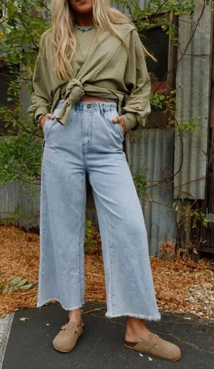 Three Bird Nest Simply You Wide Leg Jeans Light Wash Size L thumbnail 1
