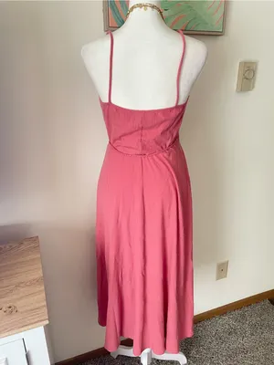 Reformation Vicky Ribbed Wrap Midi Dress in Pink Size Medium thumbnail 6